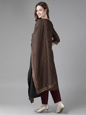 Indo Era Black Printed Straight Kurta Trouser With Dupatta Set 2