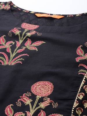 Indo Era Black Printed Straight Kurta Trouser With Dupatta Set 5
