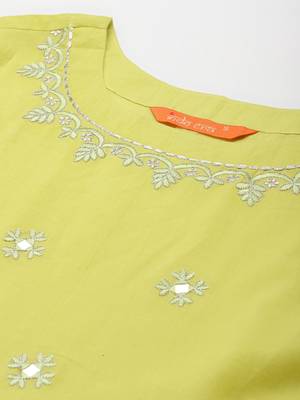 Indo Era Olive Embroidered A-line Kurta Trouser With Dupatta Set 5
