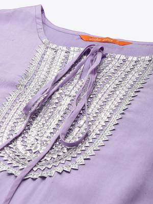 Indo Era Purple Embroidered Straight Kurta Palazzo With Dupatta Set 5