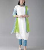 Indo Era White Solid Straight Kurta Trouser With Dupatta Set