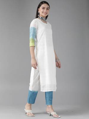 Indo Era White Solid Straight Kurta Trouser With Dupatta Set 3