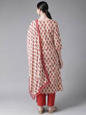 Indo Era Beige Printed Straight Kurta Trouser With Dupatta Set 2