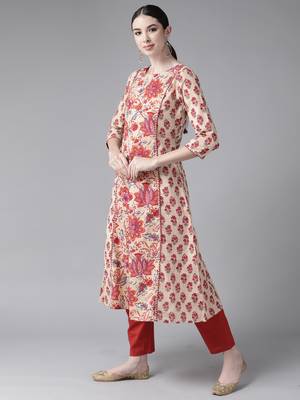 Indo Era Beige Printed Straight Kurta Trouser With Dupatta Set 3