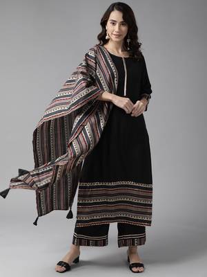 Indo Era Black Solid Straight Kurta With Palazzo Set 1
