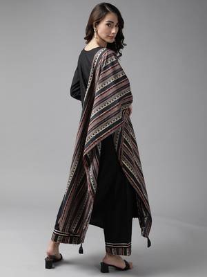 Indo Era Black Solid Straight Kurta With Palazzo Set 2