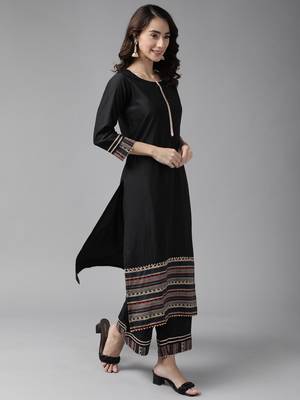Indo Era Black Solid Straight Kurta With Palazzo Set 3