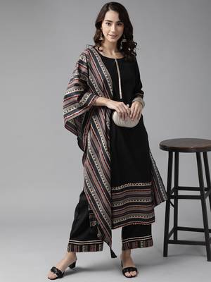 Indo Era Black Solid Straight Kurta With Palazzo Set 4