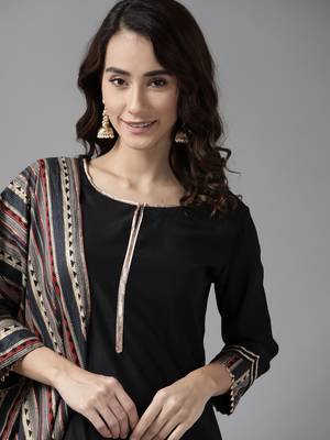Indo Era Black Solid Straight Kurta With Palazzo Set 5