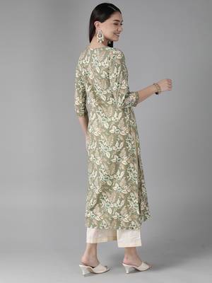 Indo Era Green Printed Straight Kurta With Palazzo Set 2