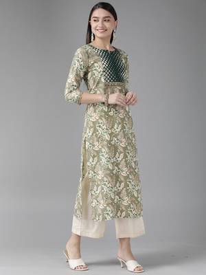 Indo Era Green Printed Straight Kurta With Palazzo Set 3