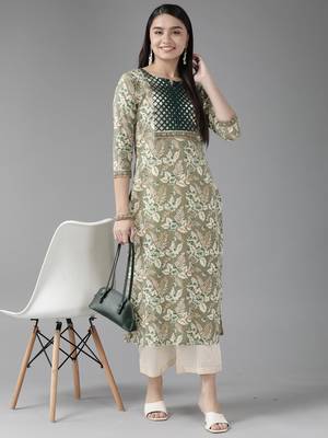Indo Era Green Printed Straight Kurta With Palazzo Set 4
