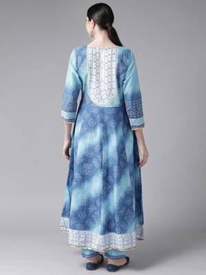 Indo Era Blue Embroidered A-line Kurta Trouser with Dupatta Set 2