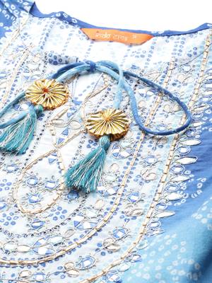 Indo Era Blue Embroidered A-line Kurta Trouser with Dupatta Set 5