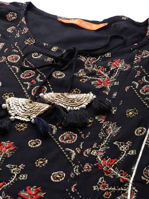 Indo Era Black Printed A-line Kurta Trouser with Dupatta Set 5