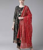 Indo Era Green Printed A-line Kurta Trouser with Dupatta Set