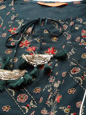 Indo Era Green Printed A-line Kurta Trouser with Dupatta Set 5
