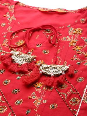 Indo Era Red Printed A-line Kurta Trouser with Dupatta Set 4