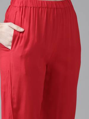 Indo Era Red Printed A-line Kurta Trouser with Dupatta Set 5