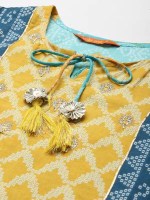 Indo Era Blue Bandhani Printed Straight Kurta Palazzo With Dupatta Set 5