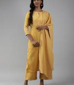 Indo Era Yellow Solid Straight Kurta Palazzo With Dupatta Set