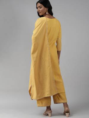 Indo Era Yellow Solid Straight Kurta Palazzo With Dupatta Set 2