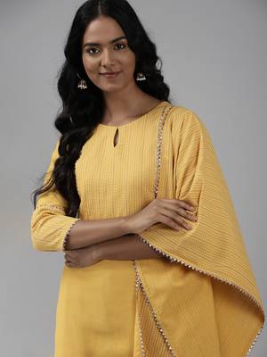Indo Era Yellow Solid Straight Kurta Palazzo With Dupatta Set 4