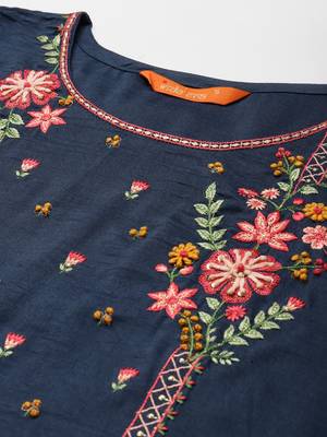 Indo Era Blue Floral Embroidered Straight Kurta Trouser With Dupatta Set 5