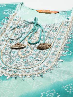 Indo Era Sea Green Bandhani Printed Straight Kurta Trouser With Dupatta Set 5
