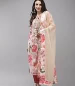 Indo Era Off White Floral Embroidered Straght Kurta Trouser With Dupatta Set