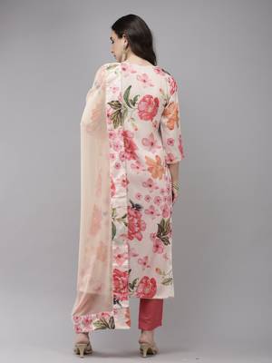 Indo Era Off White Floral Embroidered Straght Kurta Trouser With Dupatta Set 2