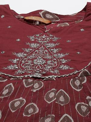 Indo Era Maroon Embroidered A-line Kurta Trouser With Dupatta Set 5