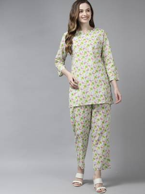 Indo Era Green Printed Straight Kurta With Trouser Set 1