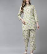 Indo Era Green Printed Straight Kurta With Trouser Set