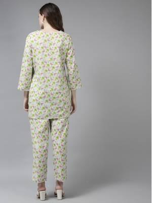 Indo Era Green Printed Straight Kurta With Trouser Set 2