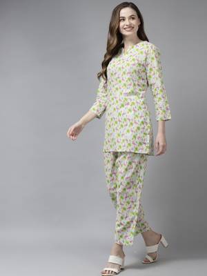 Indo Era Green Printed Straight Kurta With Trouser Set 3