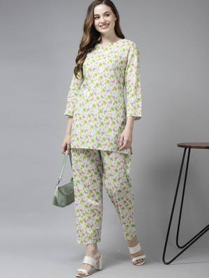 Indo Era Green Printed Straight Kurta With Trouser Set 4