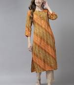 Indo Era Orange Printed Straight Kurta With Trouser Set