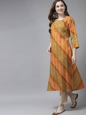 Indo Era Orange Printed Straight Kurta With Trouser Set 3