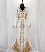 Off White luxurious Moroccan Kaftan With Sun-proof hijab.