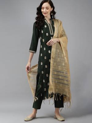 Indo Era Green Embroidered Straight Kurta Palazzo With Dupatta Set 1