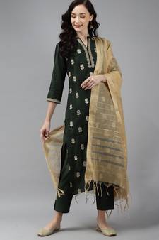 Indo Era Green Embroidered Straight Kurta Palazzo With Dupatta Set