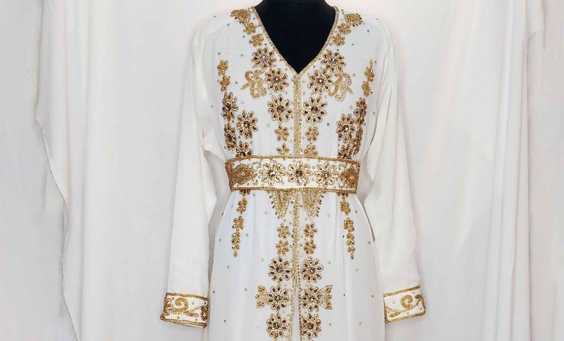 Off White luxurious Moroccan Kaftan With Sun-proof hijab.