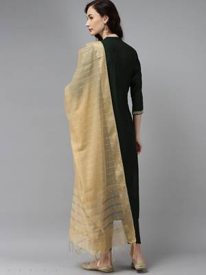 Indo Era Green Embroidered Straight Kurta Palazzo With Dupatta Set 2