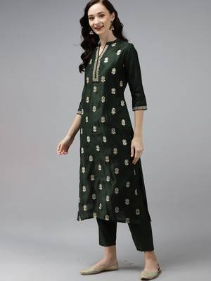 Indo Era Green Embroidered Straight Kurta Palazzo With Dupatta Set 3