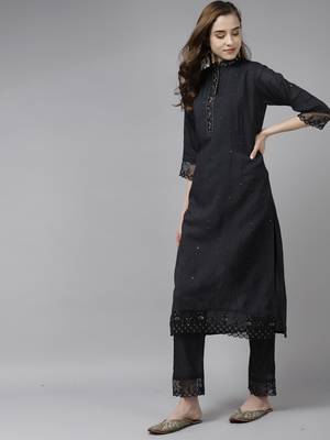 Indo Era Grey Embroidered Straight Kurta Trouser With Dupatta Set 3