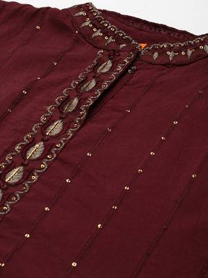 Indo Era Mauve Embroidered Straight Kurta Trouser With Dupatta Set 5