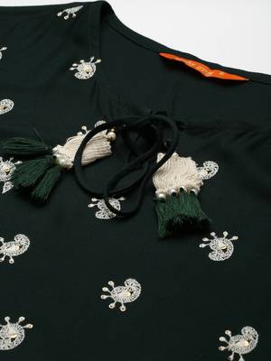 Indo Era Green Embroidered Straight Kurta Trouser With Dupatta Set 4