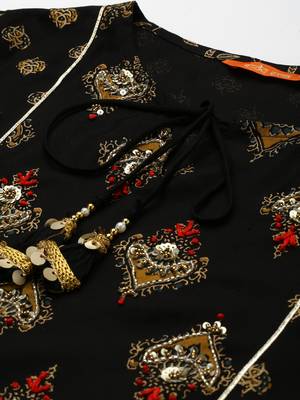 Indo Era Black Foil Printed A-line Kurta Trouser With Dupatta Set 4