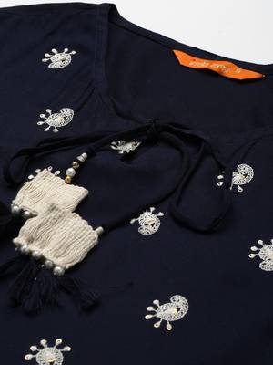Indo Era Navy Blue Embroidered Straight Kurta Trouser With Dupatta Set 5